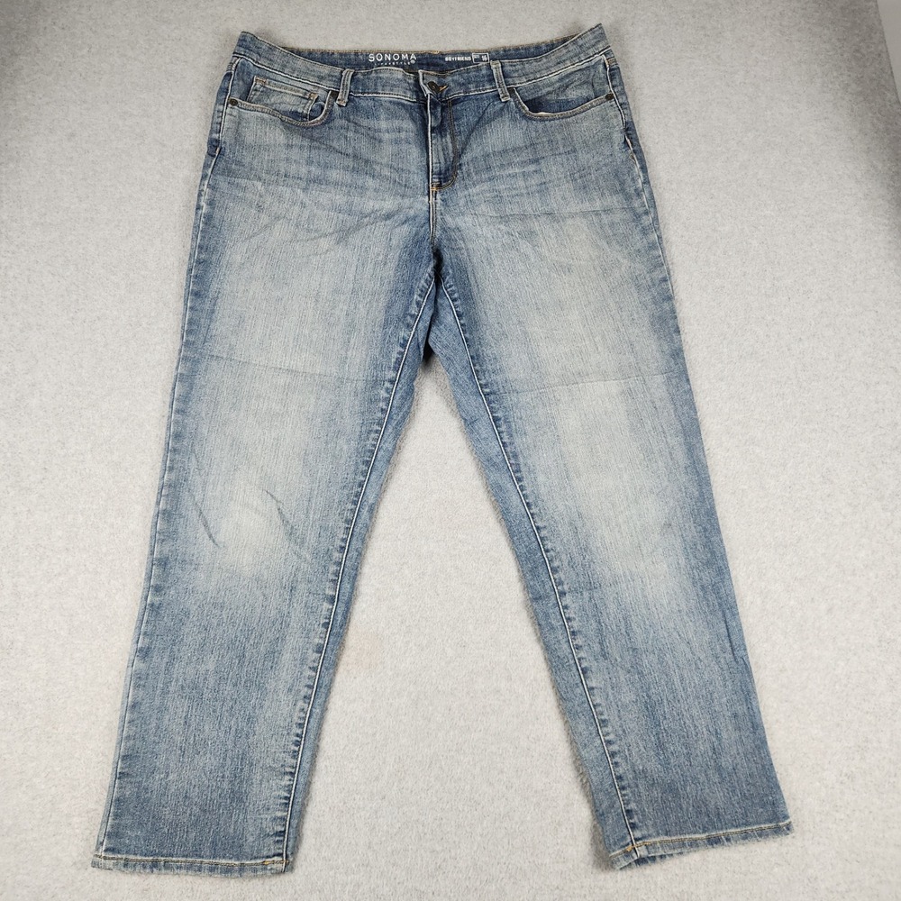 Sonoma Boyfriend Jeans Women 16 Blue Denim Cotton Mid Rise Stretch Straight Leg